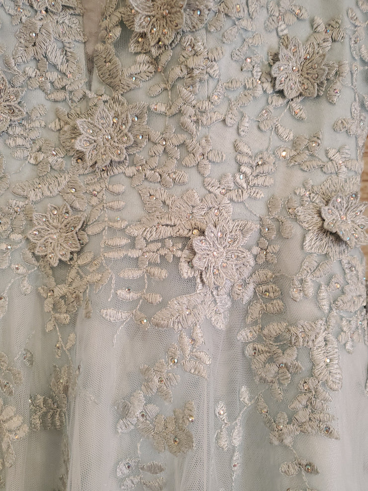 BLUE FLORAL A LINE GOWN