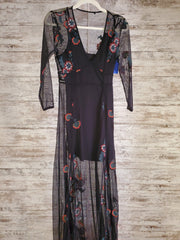 BLACK/FLORAL LONG EVENING GOWN