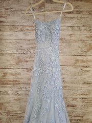 BLUE FLORAL A LINE GOWN