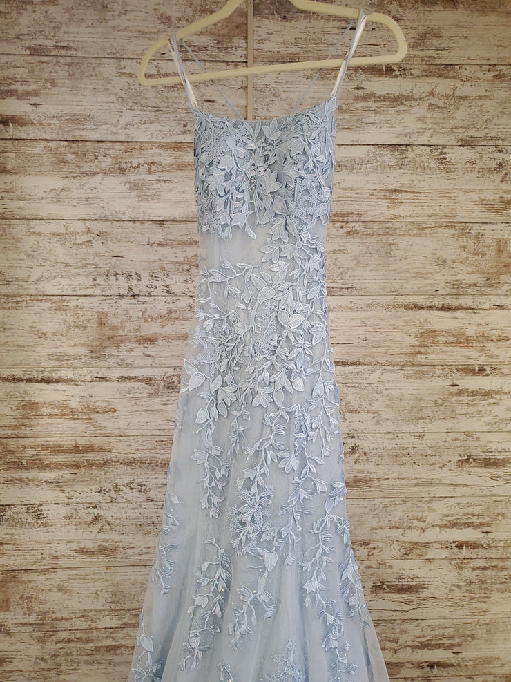 BLUE FLORAL A LINE GOWN