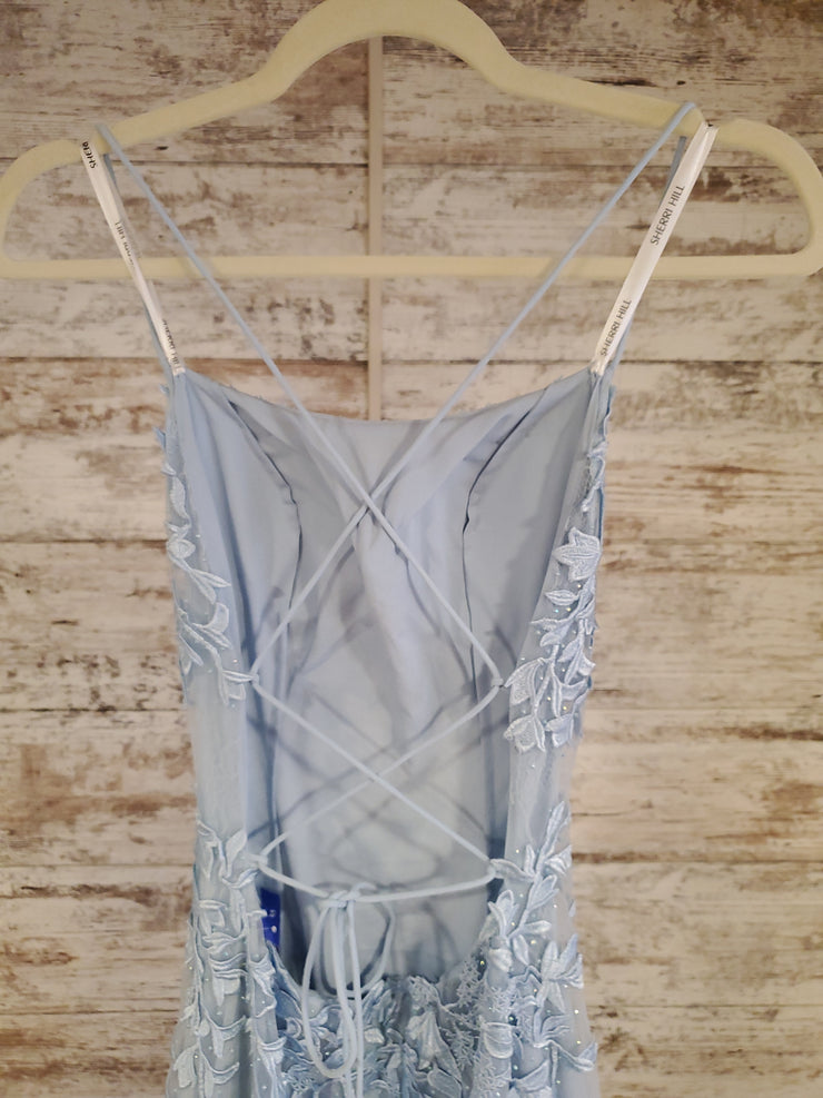 BLUE FLORAL A LINE GOWN