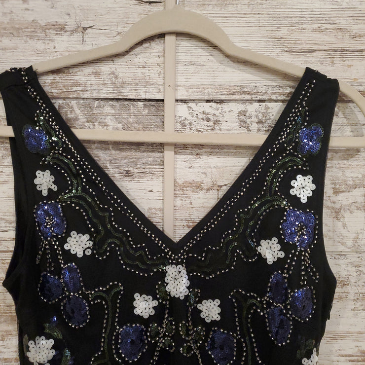 BLACK BEADED SHORT DRESS (NEW)