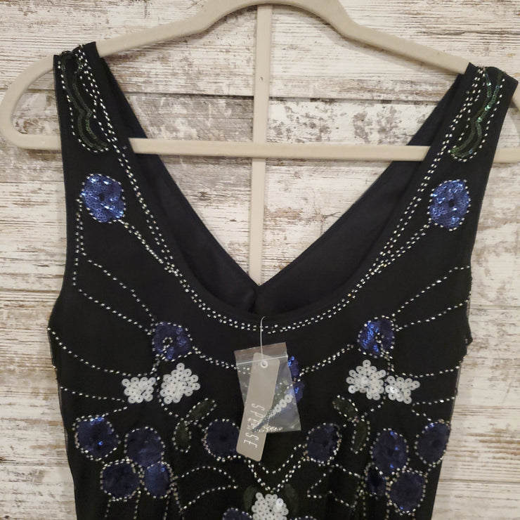 BLACK BEADED SHORT DRESS (NEW)