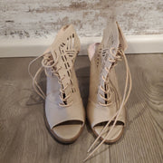TAN OPEN TOE HEEL/BOOTS