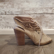 TAN OPEN TOE HEEL/BOOTS