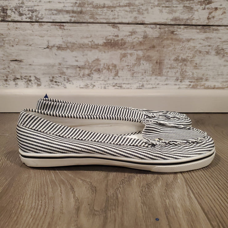 NAVY STRIPED SLIP ONS