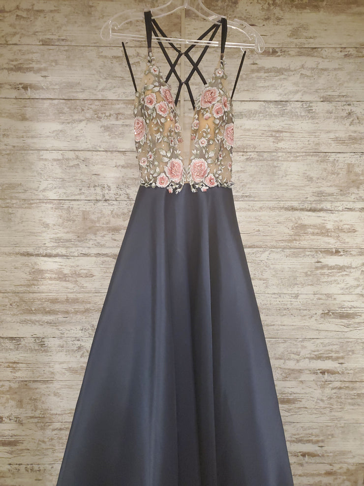 NAVY/FLORAL A LINE GOWN