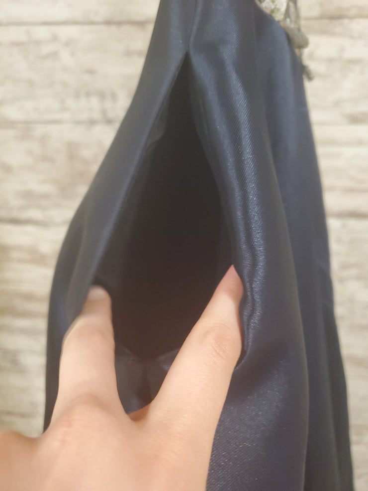 NAVY/FLORAL A LINE GOWN