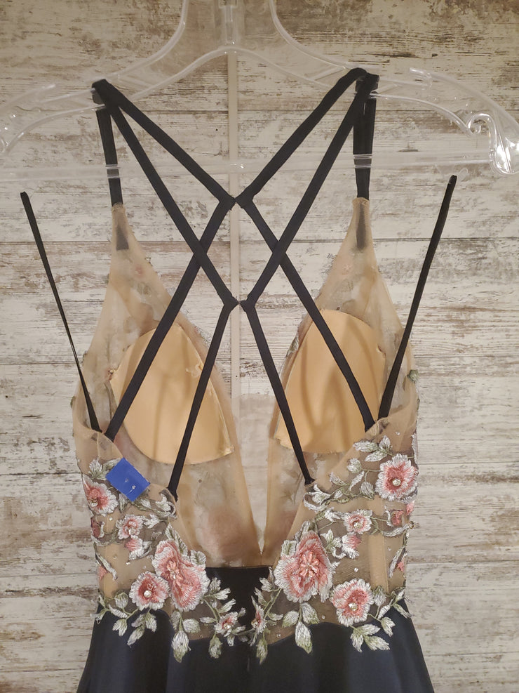 NAVY/FLORAL A LINE GOWN