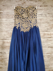 NAVY/GOLD PRINCESS A LINE GOWN