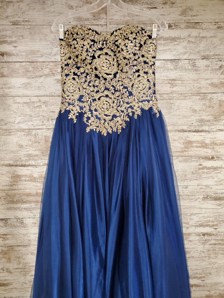 NAVY/GOLD PRINCESS A LINE GOWN
