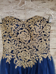 NAVY/GOLD PRINCESS A LINE GOWN