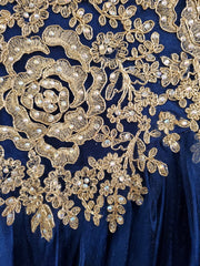 NAVY/GOLD PRINCESS A LINE GOWN