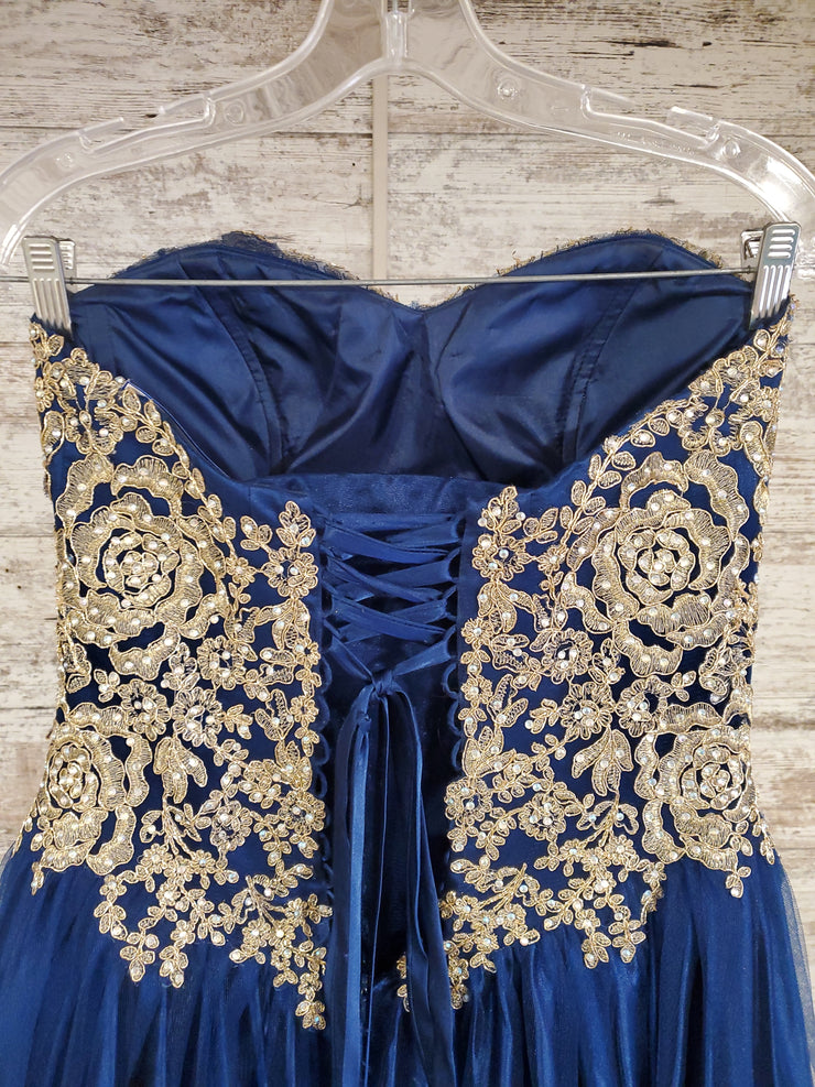 NAVY/GOLD PRINCESS A LINE GOWN