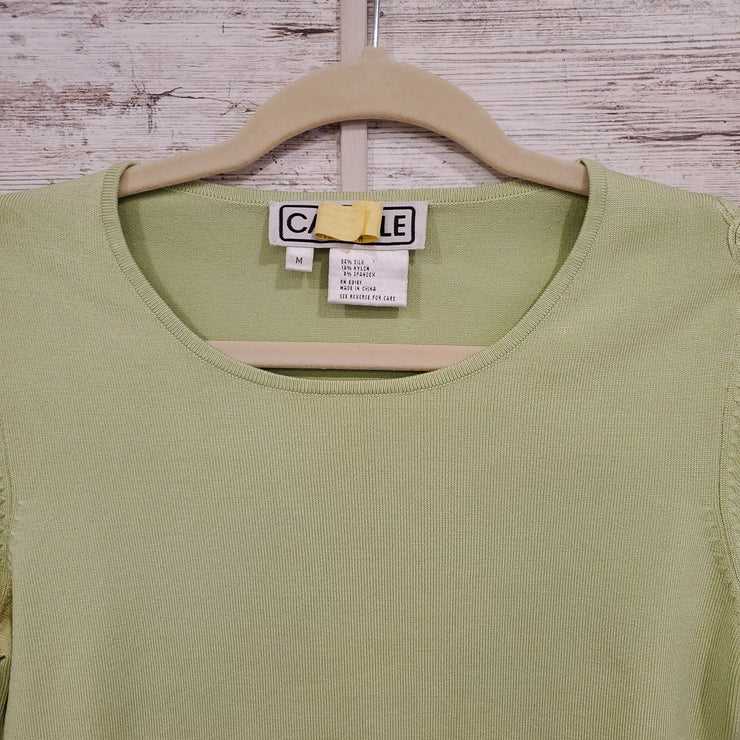 GREEN SILK BLEND TOP $298