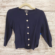 NAVY CARDIGAN W/WHITE FLOWERS