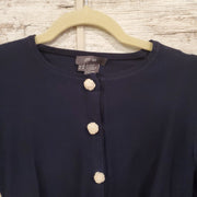 NAVY CARDIGAN W/WHITE FLOWERS