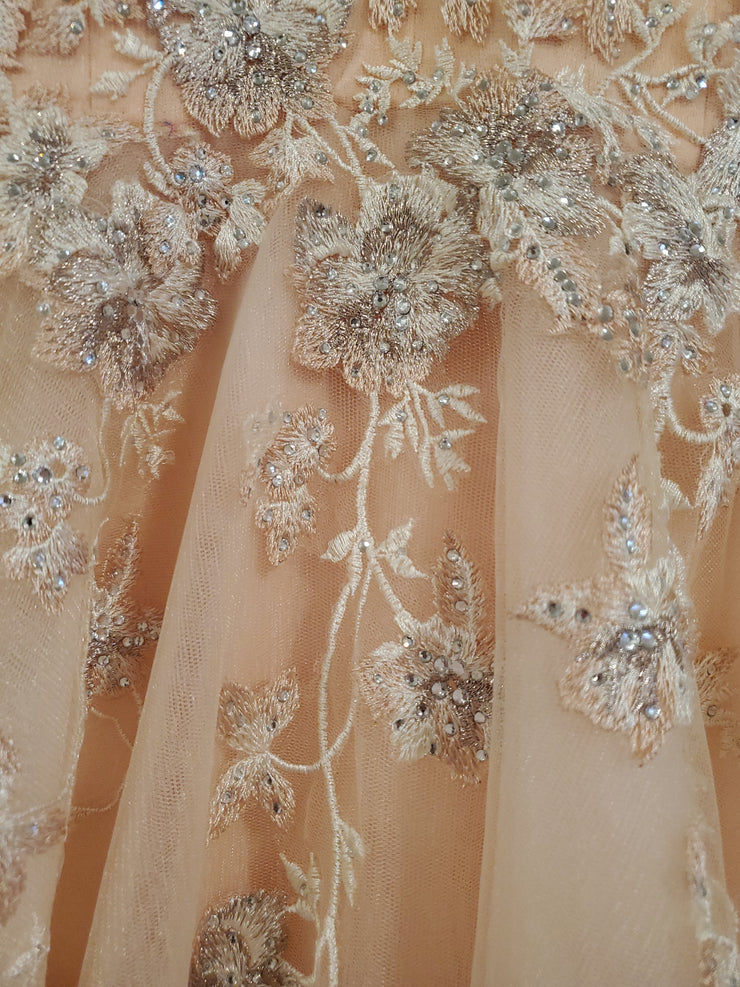 PEACH/FLORAL A LINE GOWN