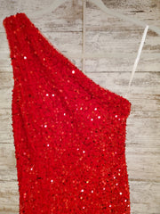 RED FULL SEQUIN LONG DRESS-NEW