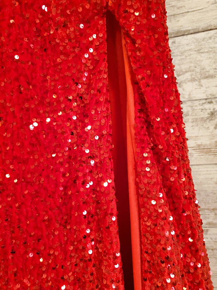 RED FULL SEQUIN LONG DRESS-NEW