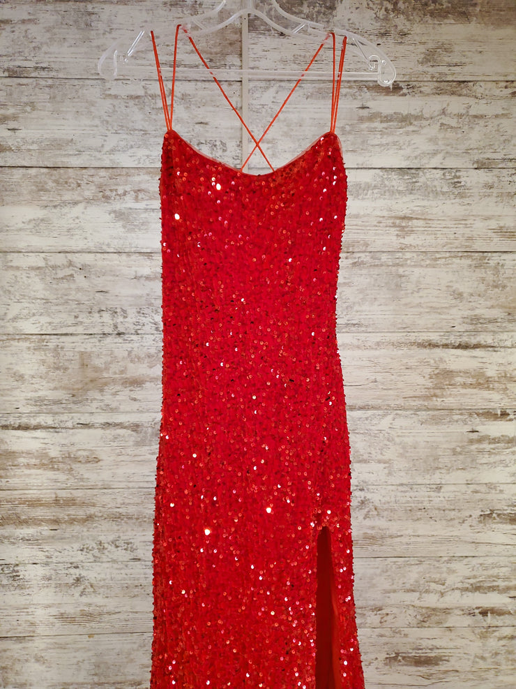 RED FULL SEQUIN LONG DRESS