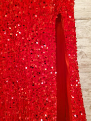 RED FULL SEQUIN LONG DRESS