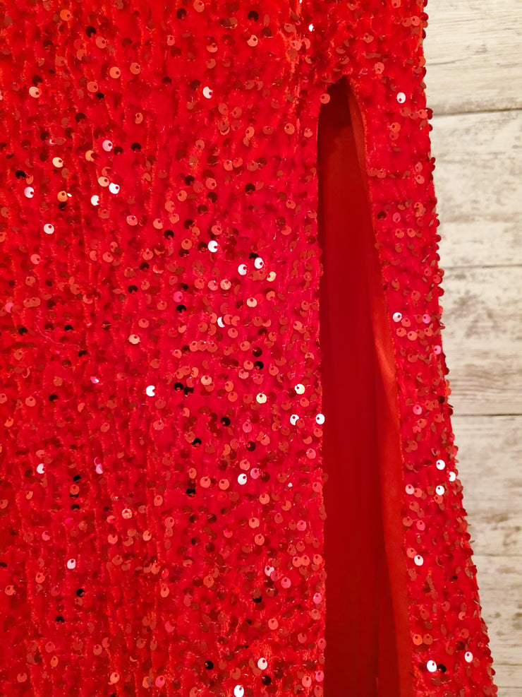 RED FULL SEQUIN LONG DRESS
