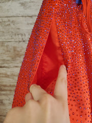 RED SPARKLY A LINE GOWN