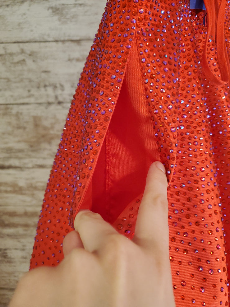 RED SPARKLY A LINE GOWN