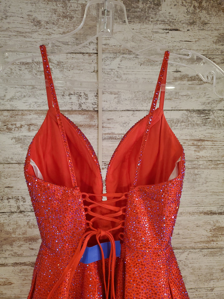 RED SPARKLY A LINE GOWN