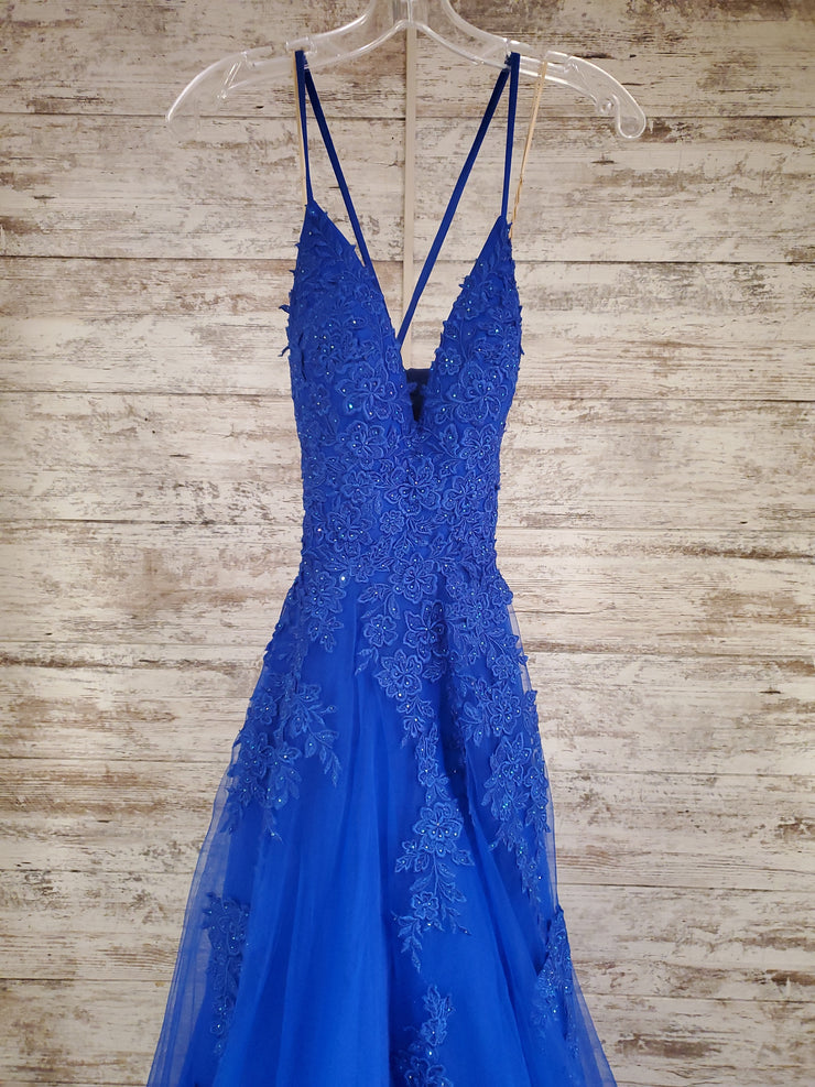 ROYAL BLUE/FLORAL A LINE GOWN