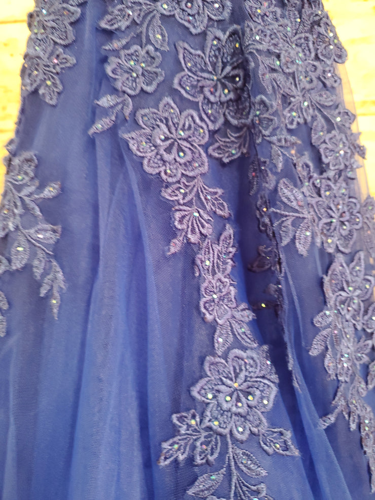 ROYAL BLUE/FLORAL A LINE GOWN