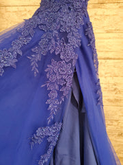 ROYAL BLUE/FLORAL A LINE GOWN