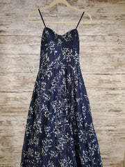 NAVY/FLORAL A LINE GOWN
