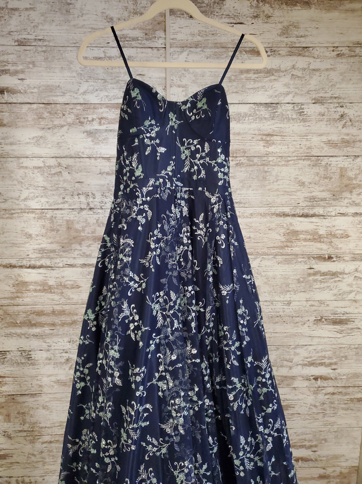 NAVY/FLORAL A LINE GOWN