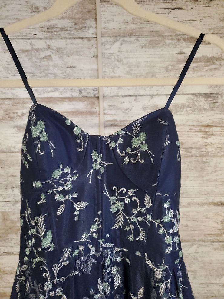 NAVY/FLORAL A LINE GOWN