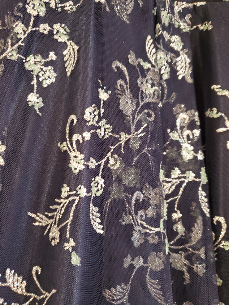 NAVY/FLORAL A LINE GOWN