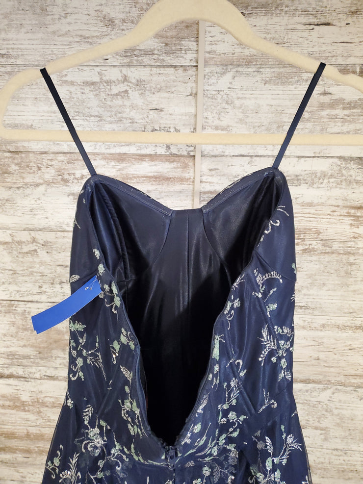 NAVY/FLORAL A LINE GOWN