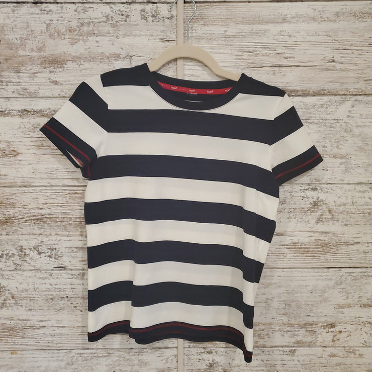 NAVY/WHITE STRIPED SHORT SLEEV