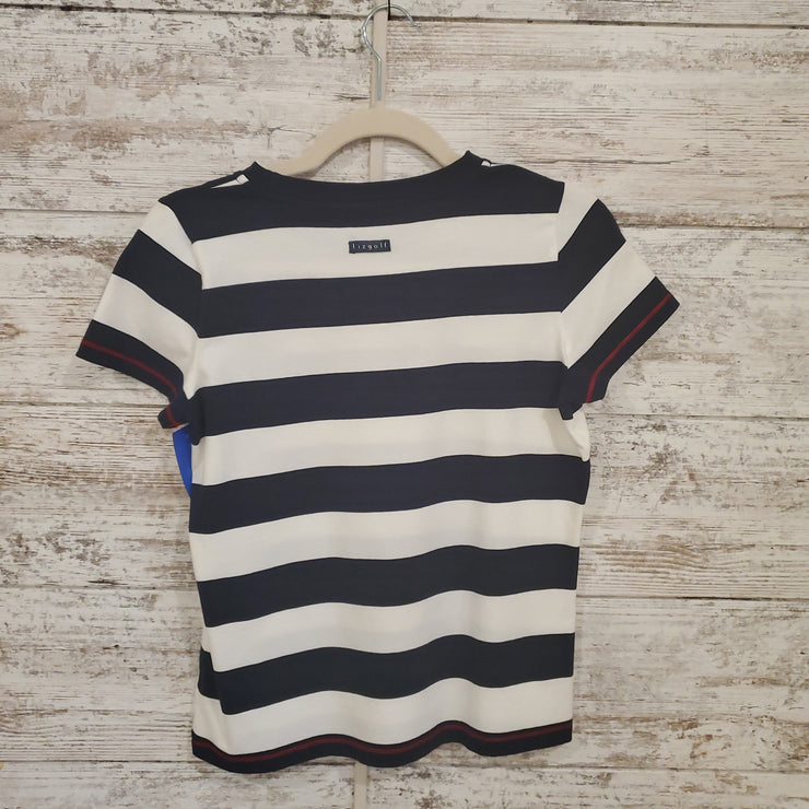 NAVY/WHITE STRIPED SHORT SLEEV