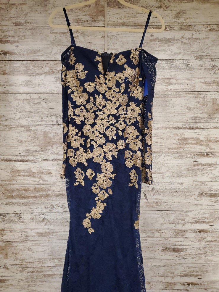 NAVY/GOLD LACE LONG DRESS -NEW