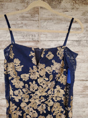 NAVY/GOLD LACE LONG DRESS -NEW