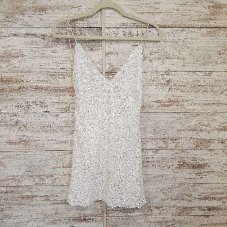 WHITE SEQUIN SHORT DRESS