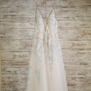 IVORY/BLUE FLORAL A LINE GOWN