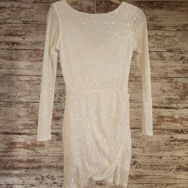 WHITE SPARKLY SHORT DRESS