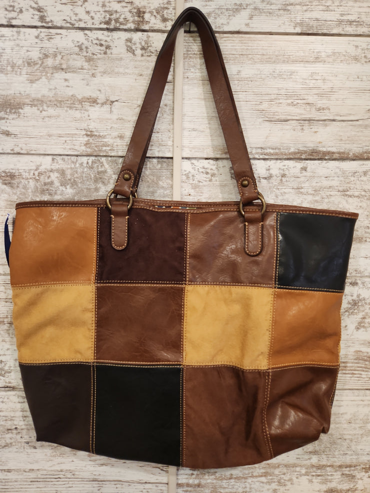 BROWN PATCHWORK TOTE (NEW) $55