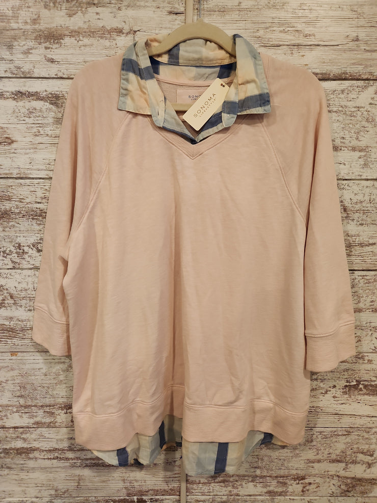 PEACH/BLUE PLAID TOP (NEW) $44