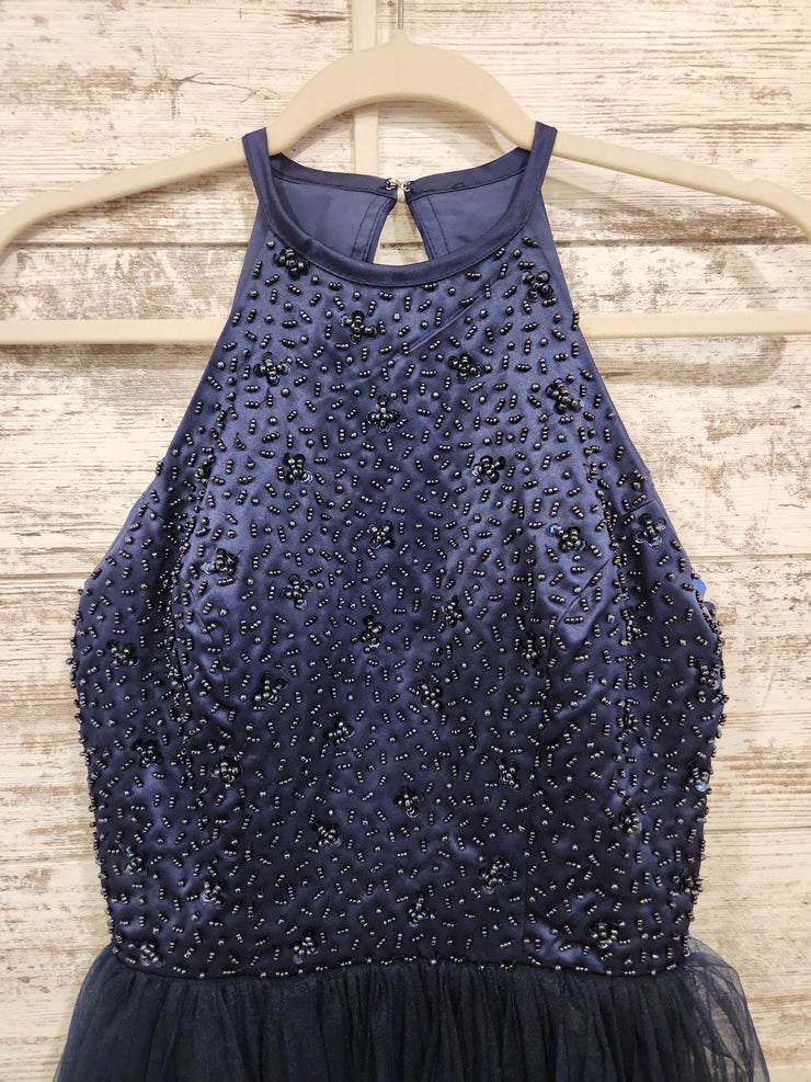 NAVY BEADED SHORT DRESS