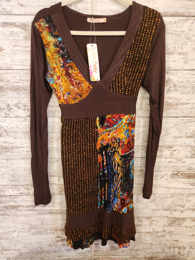 BROWN/COLORFUL SHORT DRESS-NEW