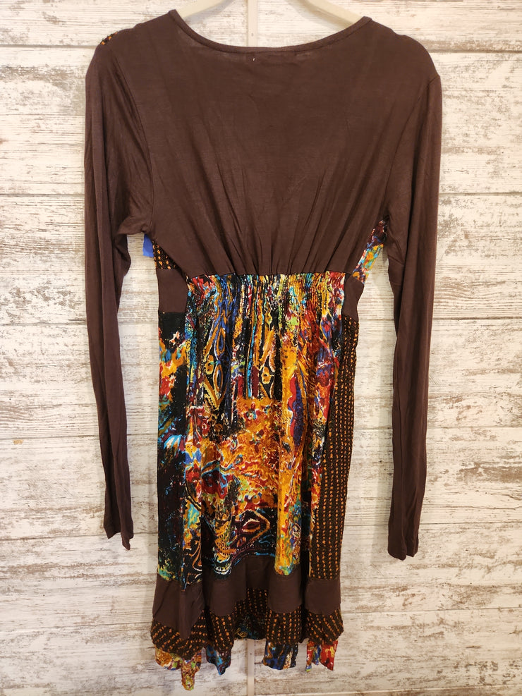 BROWN/COLORFUL SHORT DRESS